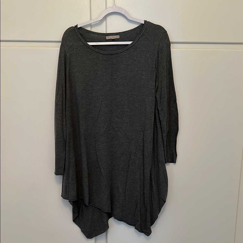 EUC Joan Vass Studio Cashmere Blend Charcoal Gray Asymmetrical Sweater